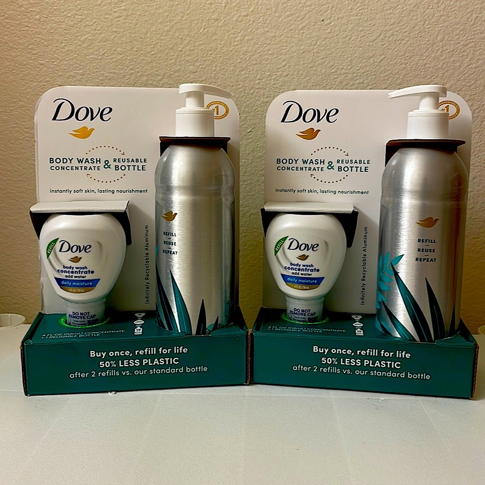 Two dove refillable body wash canisters with first use body wash included.